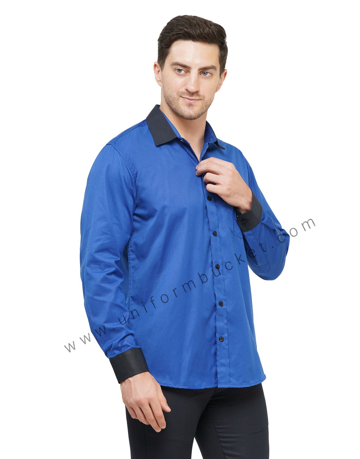 ROYAL BLUE DOTTED MALE SHIRT WITH DARK NAVY BLUE TRIM thumbnail 2